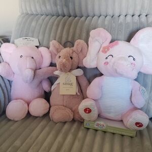 🐘 Bundle of 3 NWT Pink Elephant Stuffed Animal Plush Toys